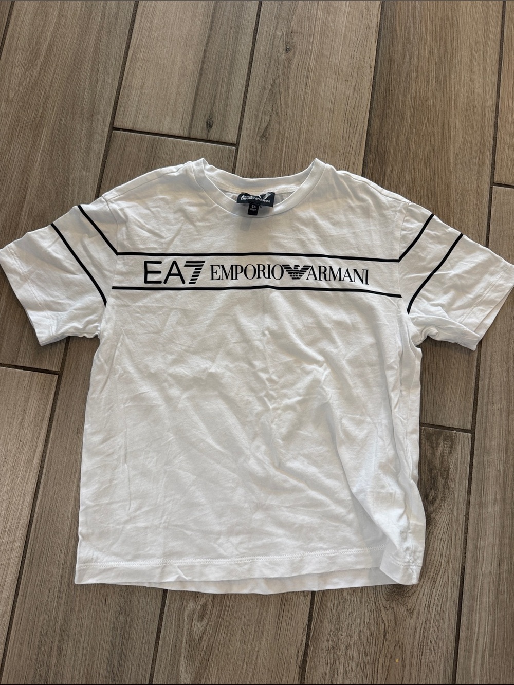 Emporio Armani White T-Shirt with Black EA7 Logo Stripe
